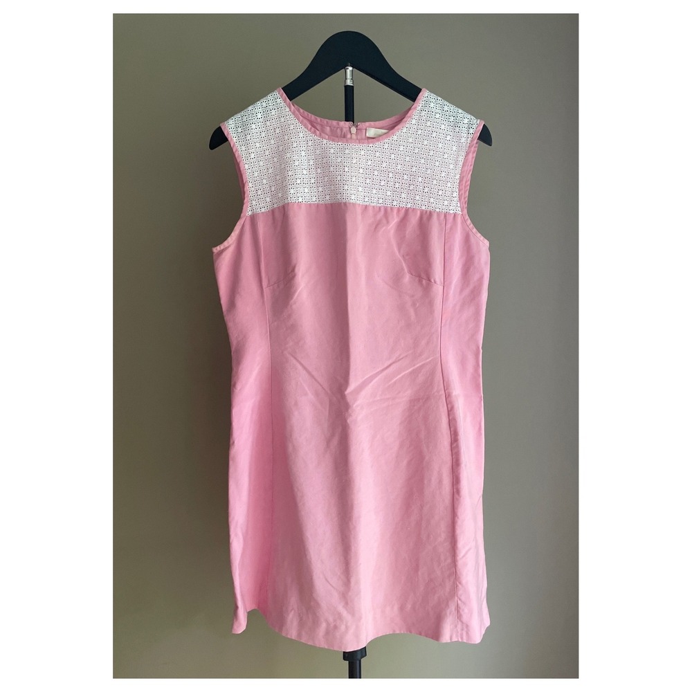 Pink Shift Dress Women's Medium Shannon McLean Eyelet Lace Retro Preppy Coquette